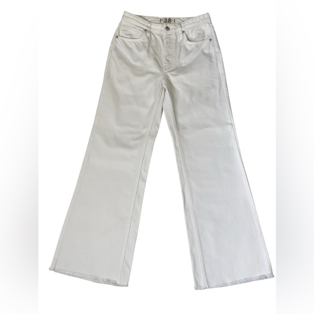 We the free white button fly raw hem Flare Jeans